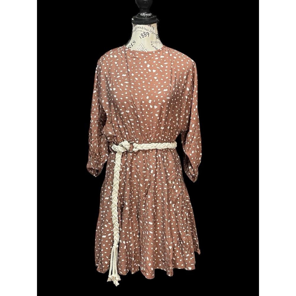 Andre Tan Boho Knit Dress – Nude-Taupe Brown, Medium, NWT + Rope Belt